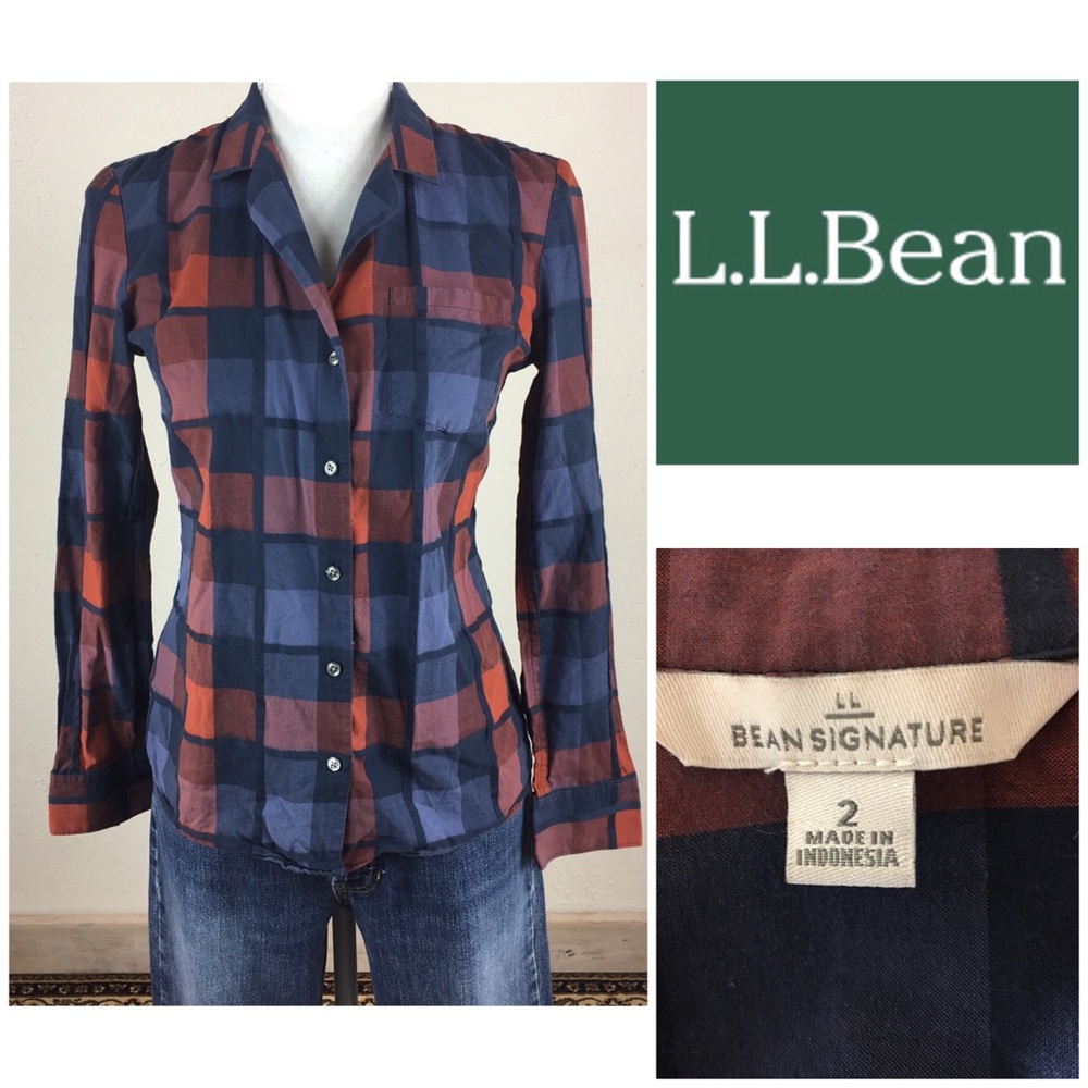 L.L Bean Signature Plaid Button up shirt Size 2